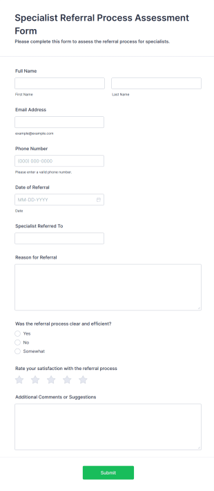 Specialist Referral Process Assessment Form Form Template