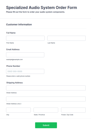 Specialized Audio System Order Form Template