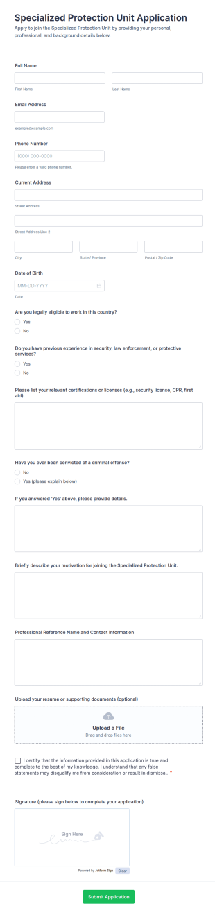Specialized Protection Unit Application Form Template