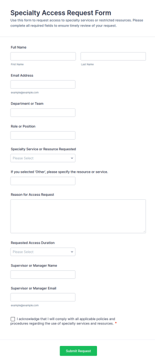 Specialty Access Request Form Template