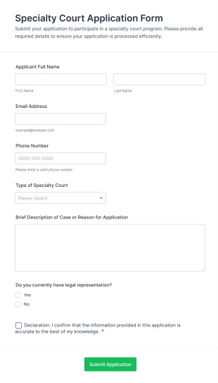 Specialty Court Application Form Form Template
