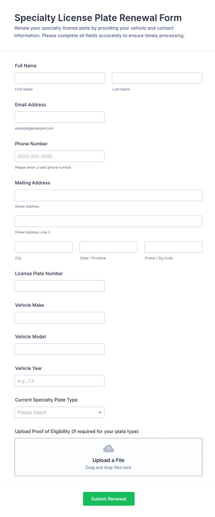 Specialty License Plate Renewal Form Template