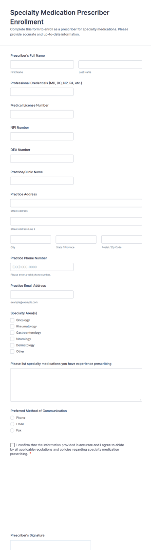 Specialty Medication Prescriber Enrollment Form Template