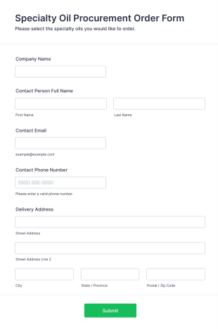 Specialty Oil Procurement Order Form Template