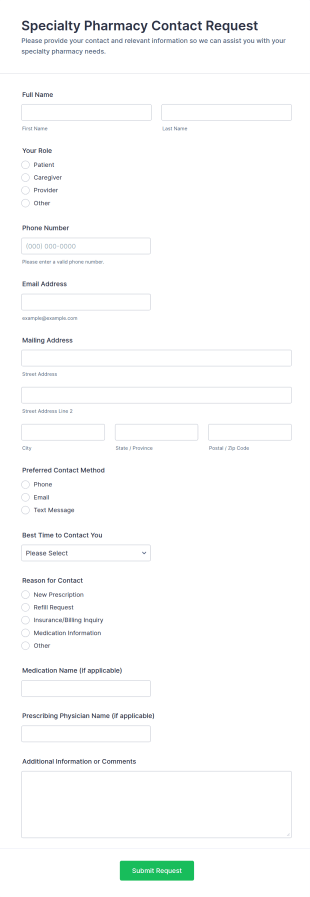 Specialty Pharmacy Contact Request Form Template