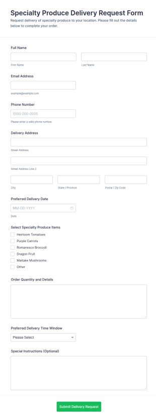 Specialty Produce Delivery Request Form Template