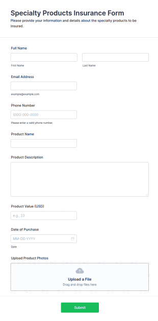 Specialty Products Insurance Form Template