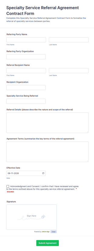 Specialty Service Referral Agreement Form Template