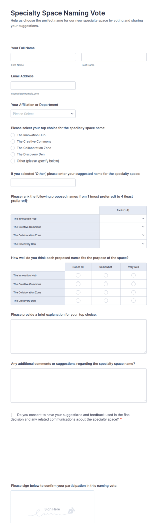 Specialty Space Naming Vote Form Template