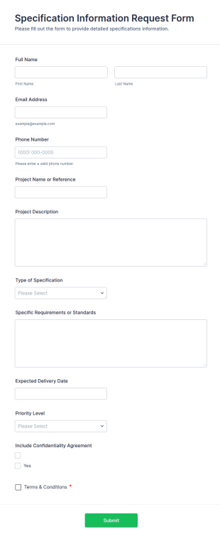 Specification Information Request Form Template