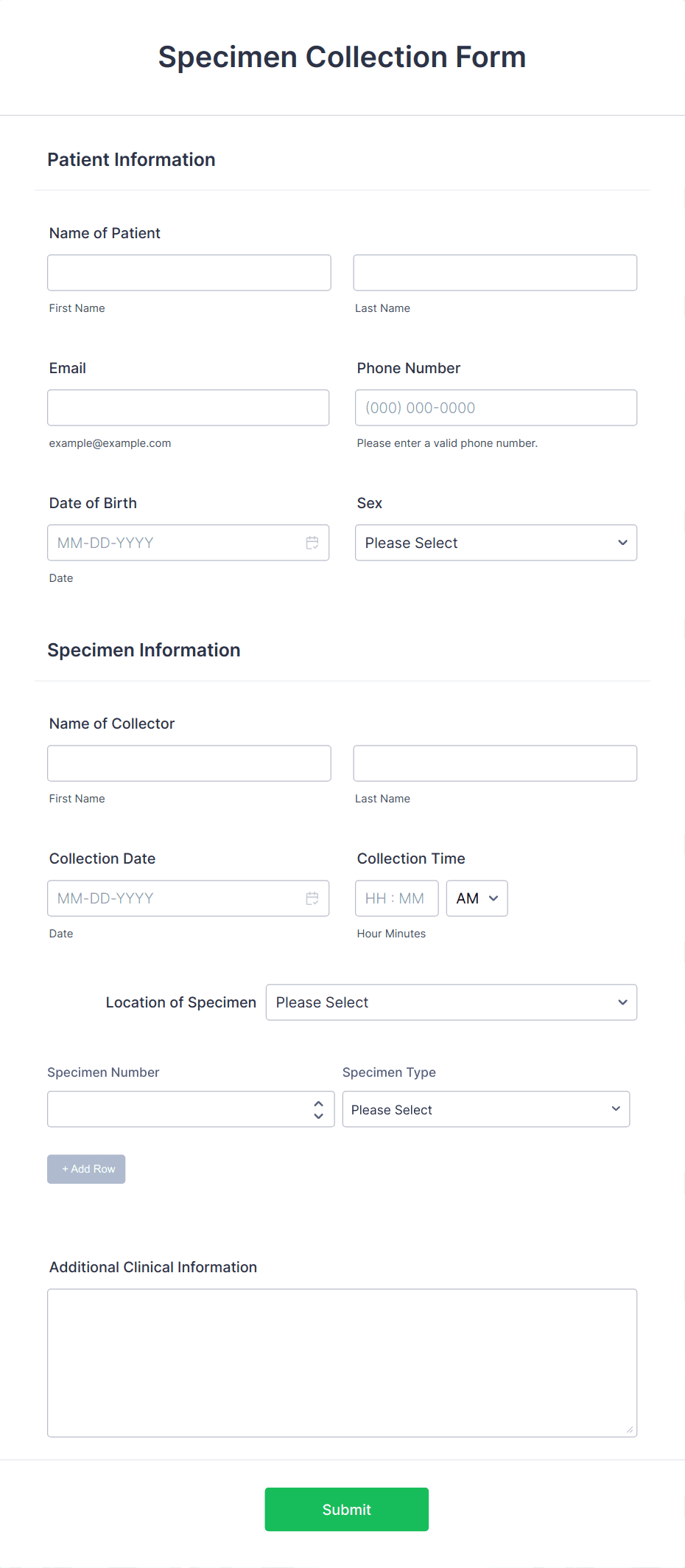 Specimen Collection Form Template | Jotform