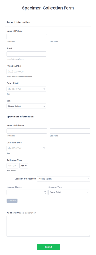 Specimen Collection Form Template