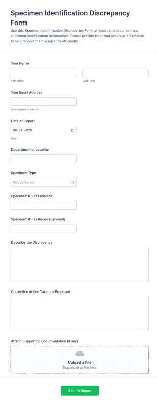Specimen Identification Discrepancy Form Template