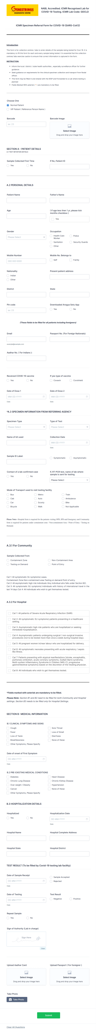 Specimen Referral Form For COVID 19