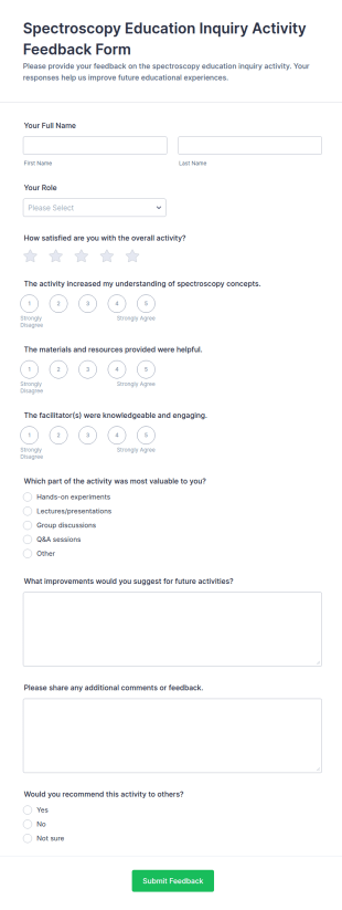 Spectroscopy Education Inquiry Activity Feedback Form Template