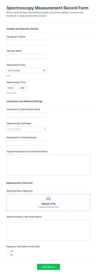 Spectroscopy Measurement Record Form Template