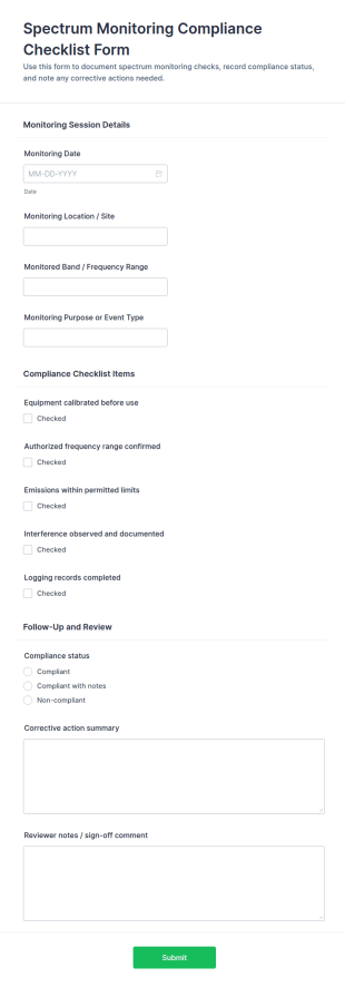 Spectrum Monitoring Compliance Checklist Form Template