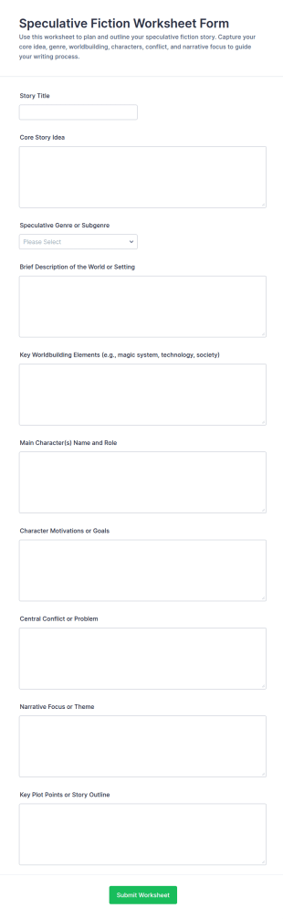 Speculative Fiction Worksheet Form Template