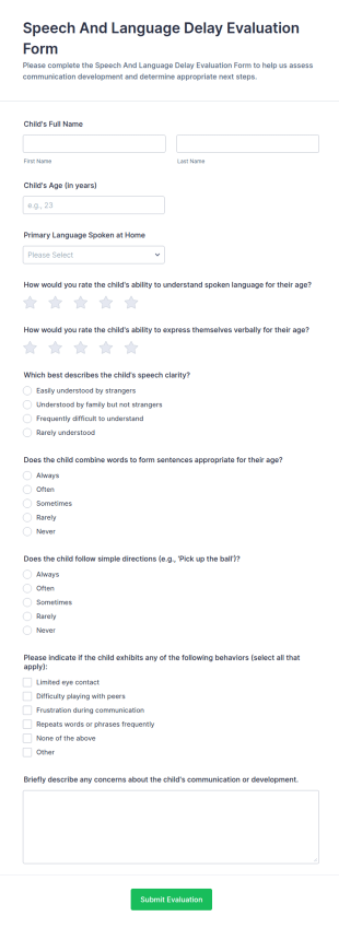 Speech And Language Delay Evaluation Form Template