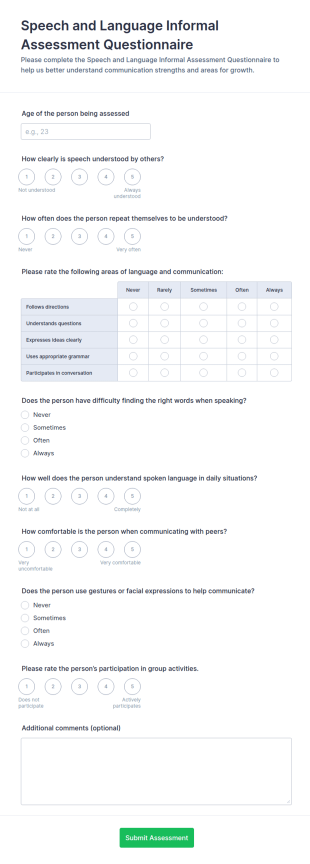 Speech And Language Informal Assessment Questionnaire Form Template