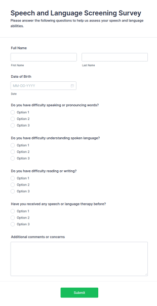 Speech And Language Screening Survey Form Template