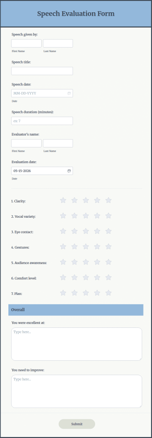 Speech Evaluation Form Template