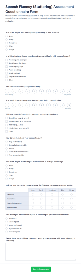 Speech Fluency Assessment Form Template