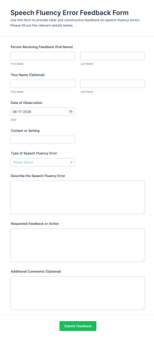 Speech Fluency Error Feedback Form Template