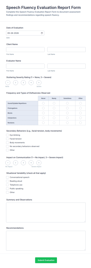 Speech Fluency Evaluation Report Form Template