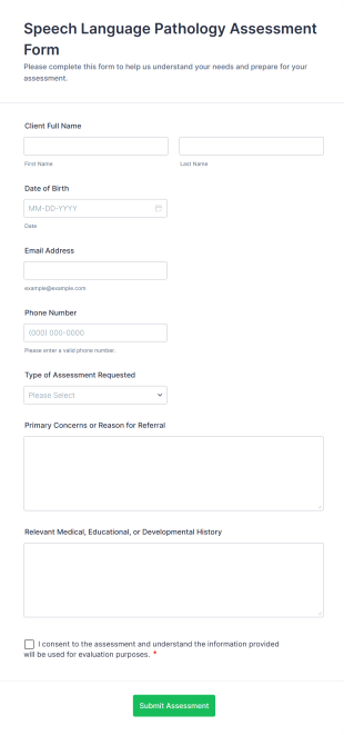 Speech Language Pathology Assessment Form Template