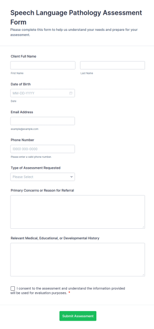 Speech Language Pathology Assessment Form Template