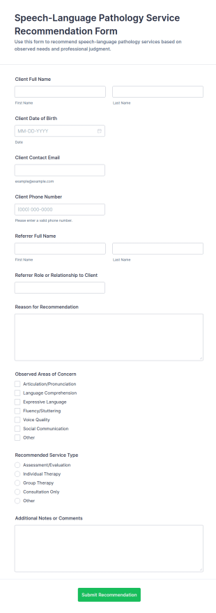 Speech Language Pathology Service Recommendation Form Template
