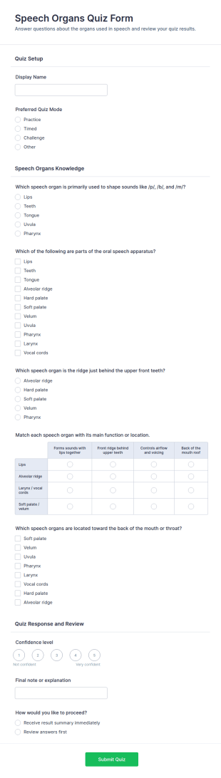 Speech Organs Quiz Form Template
