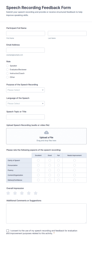 Speech Recording Feedback Form Template
