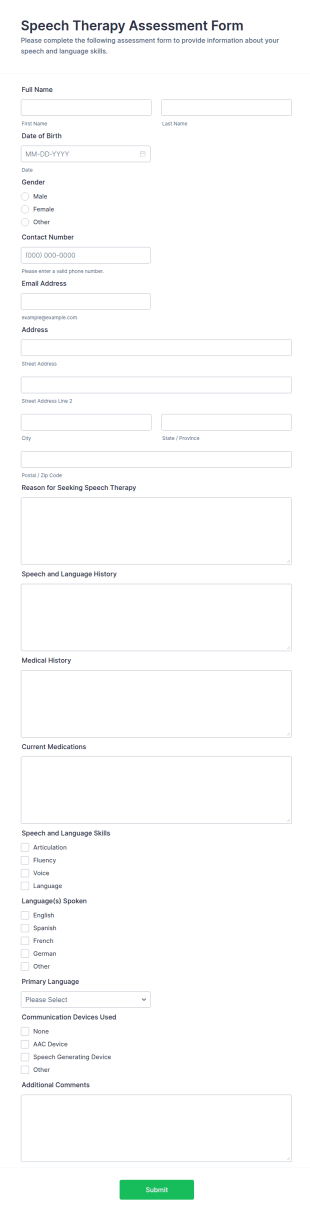 Speech Therapy Assessment Form Template