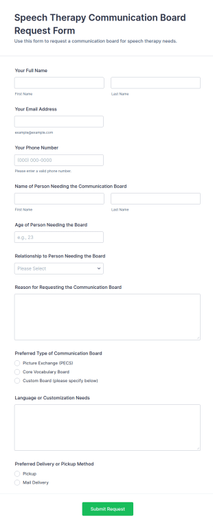 Speech Therapy Communication Board Request Form Template