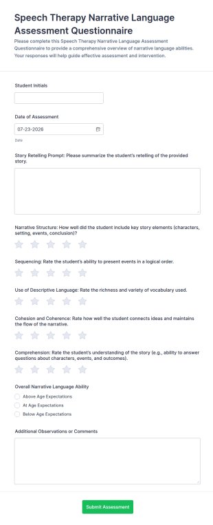 Speech Therapy Narrative Language Assessment Form Template
