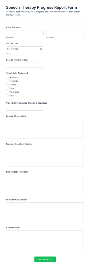 Speech Therapy Progress Report Form Template