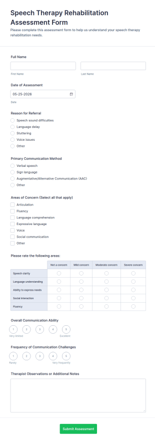 Speech Therapy Rehabilitation Assessment Form Template