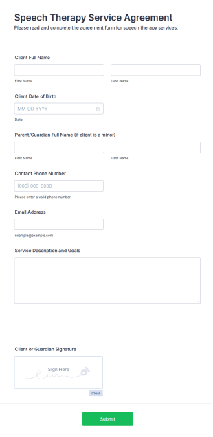 Speech Therapy Service Agreement Form Template