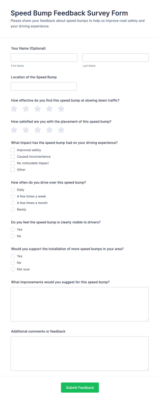 Speed Bump Feedback Survey Form Template