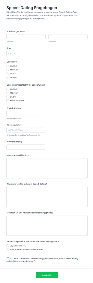 Speed Dating Fragebogen