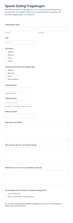 Speed Dating Fragebogen