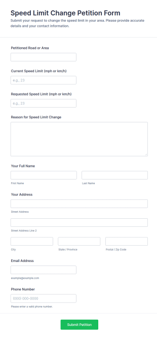 Speed Limit Change Petition Form Template