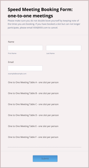 Speed Meeting Booking Form Template