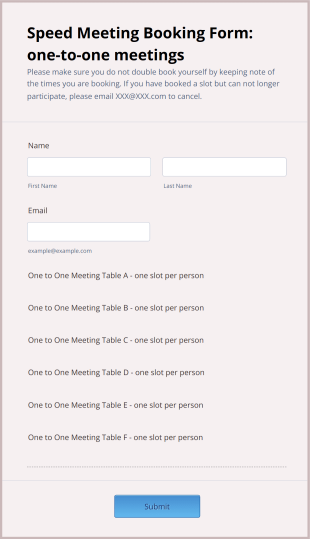 Speed Meeting Booking Form Template