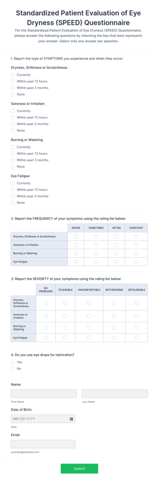 Speed Questionnaire Form Template