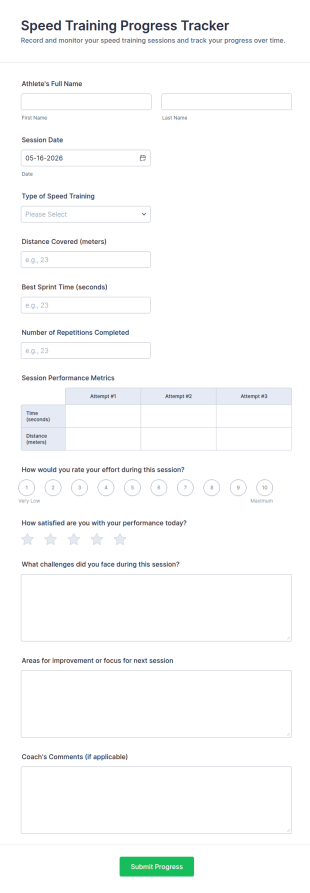 Speed Training Progress Tracker Form Template