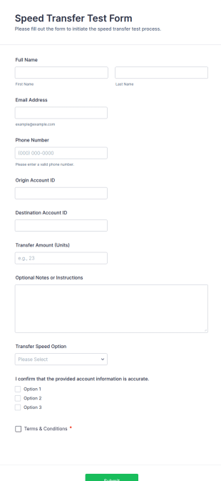 Speed Transfer Test Form Template