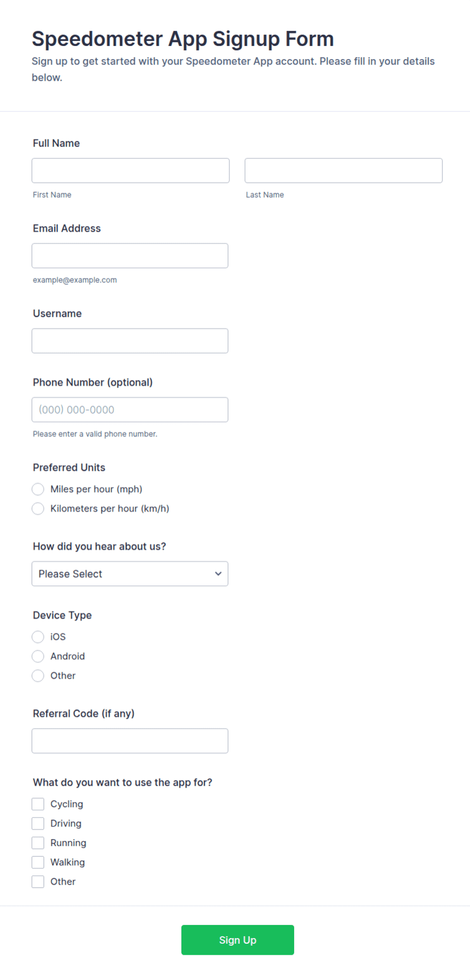 Speedometer App Signup Form Template | Jotform